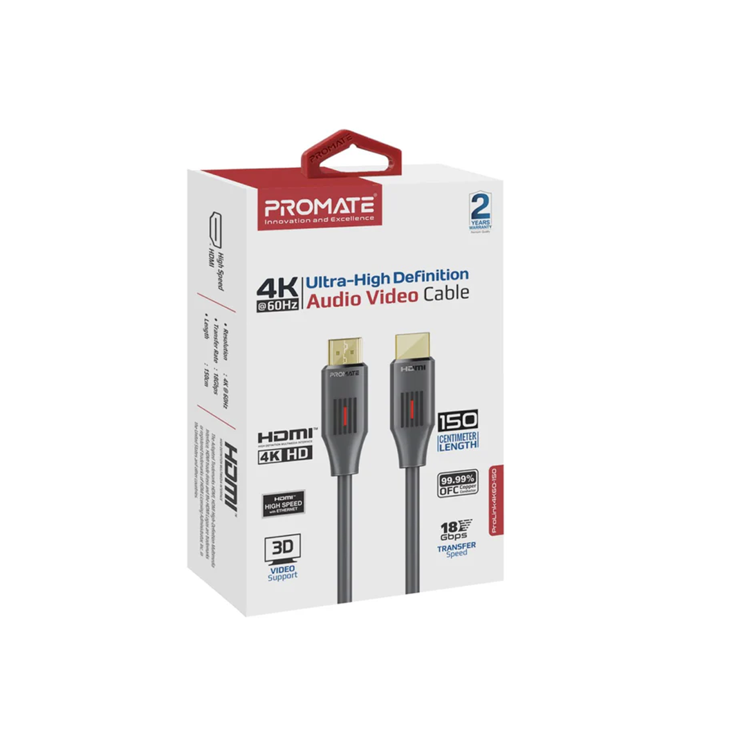 Promate HDMI 2.0 Cable, 4K@60Hz HDMI to HDMI Slim 1.5m Cable In Qatar Promate HDMI 2.0 Cable, 4K@60Hz HDMI to HDMI Slim 1.5m Cable In Qatar